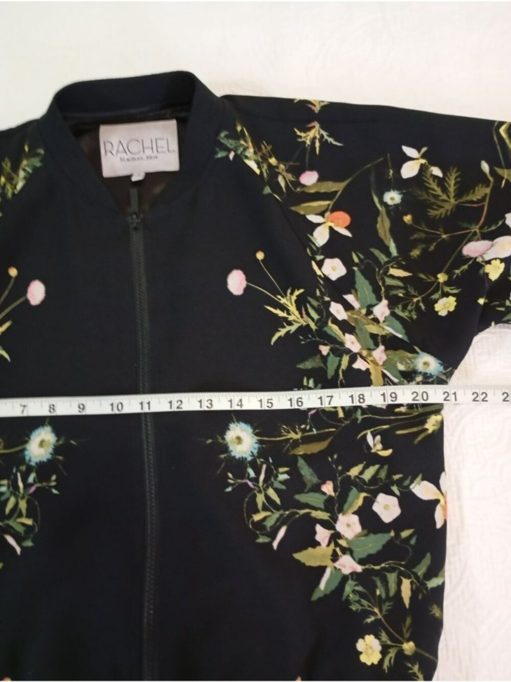 Rachel Roy Black Bomber Jacket With Floral Print Zip Closure Medium Womens - Picture 8 of 10